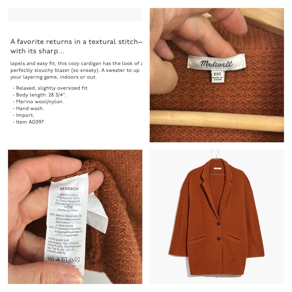Madewell Textured BlazernSweater Jacket Size XXS Cozy Cardigan Knit Slouchy Coat - Picture 16 of 16